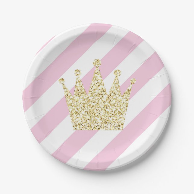 Rosa und goldene Princess Crown Party Teller (Vorderseite)