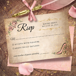 Rosa und goldene Princess Shoe Elegante Hochzeit RSVP Karte