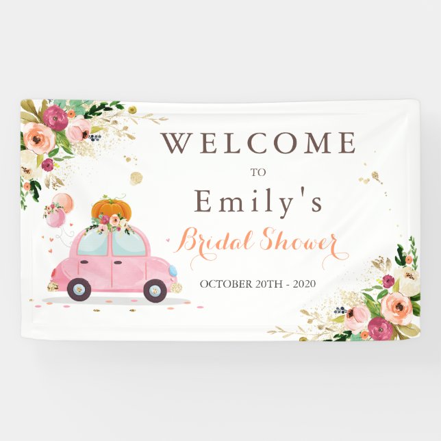 Rosa und goldene Pumpkin-Antrieb durch Brautparty Banner (Horizontal)