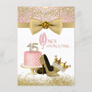 Rosa und goldene Quinceanera-Geburtstagsfeier Einladung