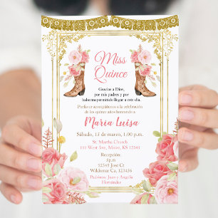 Rosa und Goldene Quinceanera Mexikanische Miss Qui Einladung