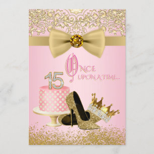Rosa und Goldene Quinceanera Prinzessin 15. Geburt Einladung
