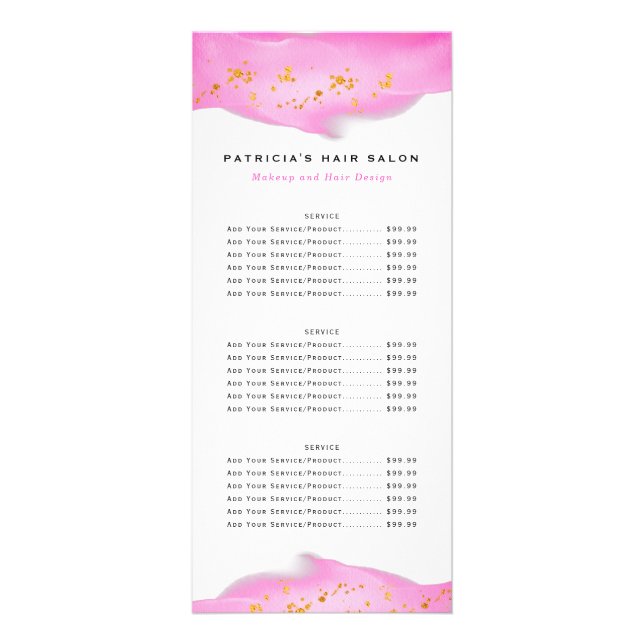 Rosa und goldene Rackkarte für den Glitzer Werbekarte (Hinten)