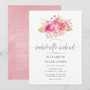 Rosa und goldene Rose Bachelorette Wochenende Einladung