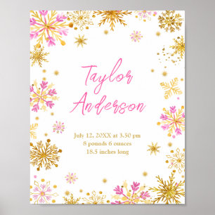 Rosa und goldene Schneeflocken Geburtsstunde Poster