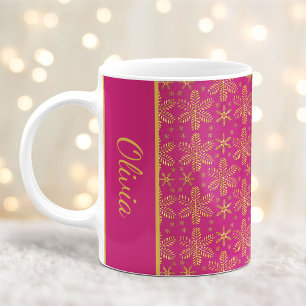 Rosa und goldene Schneeflocken Weihnachten Tasse m
