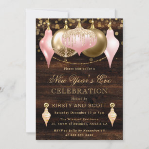 Rosa und Goldene Silvesterparty Einladung