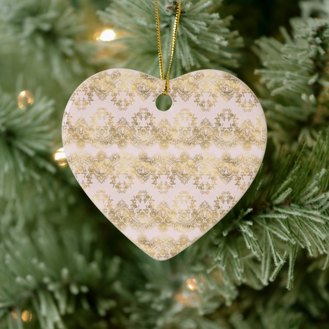 Rosa und goldene Spitze Keramik Ornament (Baum)