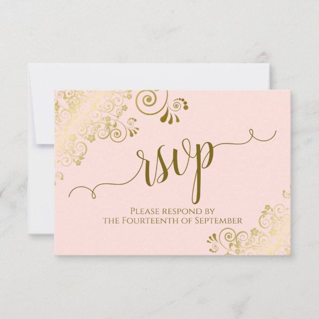 Rosa und goldene Spitzen Elegante Hochzeit der Kal RSVP Karte (Vorderseite)