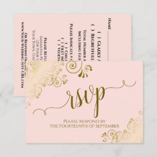 Rosa und goldene Spitzen Elegante Hochzeit der Kal RSVP Karte