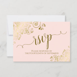 Rosa und goldene Spitzen Elegante Hochzeit der Kal RSVP Karte