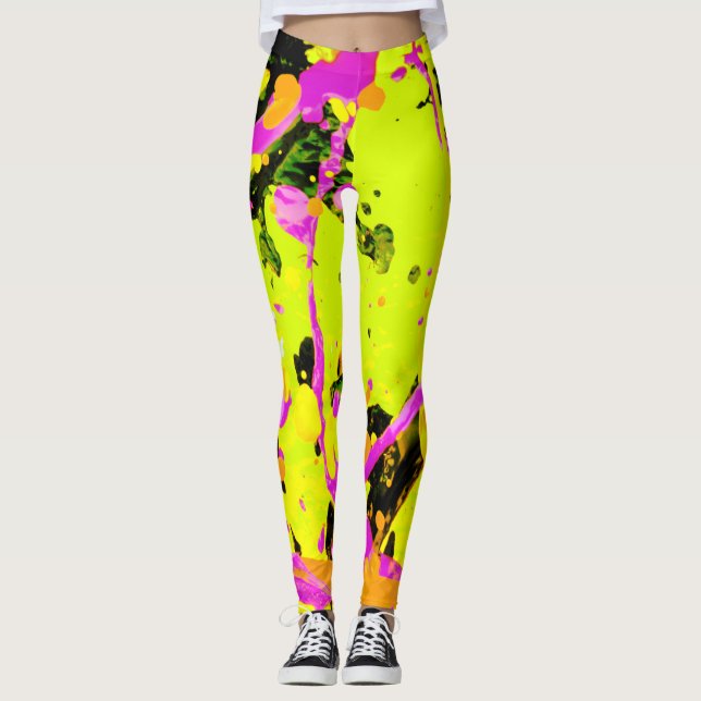 Rosa und goldene Spritzer Farbe Abstrakt Leggings (Vorderseite)