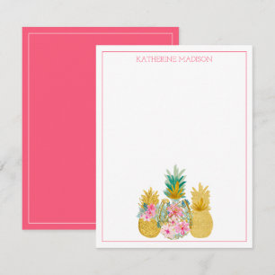 Rosa und goldene tropische Ananas Mitteilungskarte