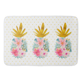 Rosa und goldene tropische Ananas und Polka-Punkte Badematte