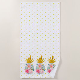 Rosa und goldene tropische Ananas und Polka-Punkte Strandtuch