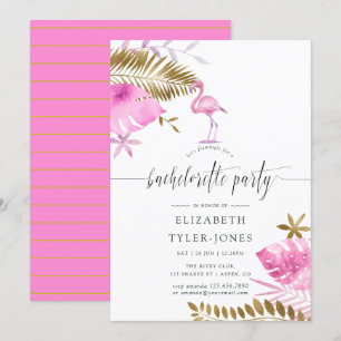 Rosa und Goldene Tropische Flamingo-Junggesellinne Einladung