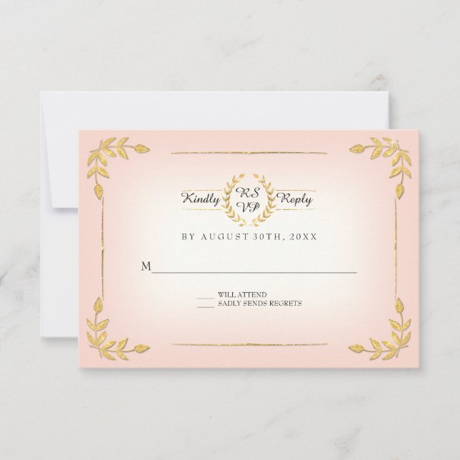 Rosa und goldene UAWG Moderne Laurel Leaf Wreath C RSVP Karte (Vorderseite)