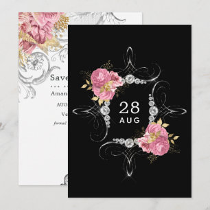 Rosa und goldene und silberfarbene Diamantenhochze Save The Date