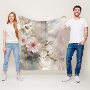Rosa und goldene Wabi-Sabi Blume Grau Hintergrund Fleecedecke