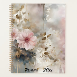 Rosa und goldene Wabi-Sabi Blume Grau Hintergrund Planer