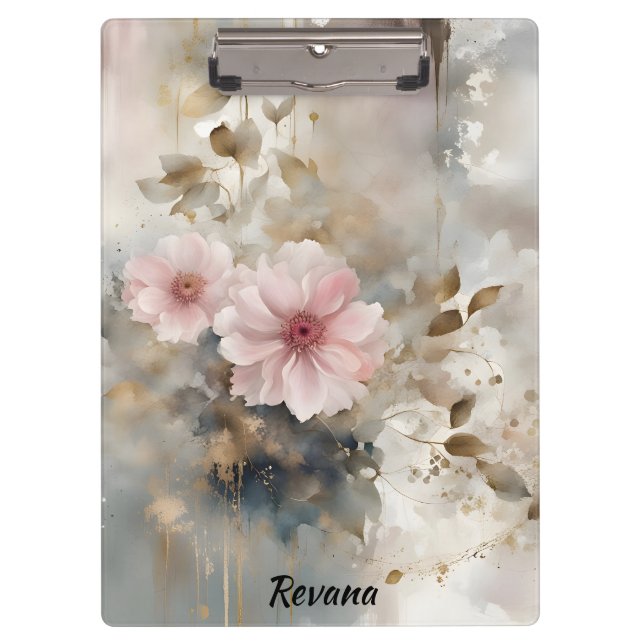 Rosa und goldene Wabi-Sabi-Blume Klemmbrett (Vorderseite)