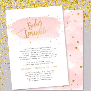 Rosa und goldene Wasserfarbe Girl Baby Sprinkle Einladung