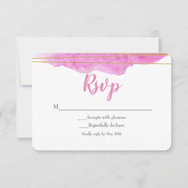 Rosa und goldene Wasserfarbenprägung RSVP-Karte RSVP Karte (Vorderseite)