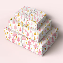 Rosa und goldene Weihnachtsbäume Geschenkpapier Set