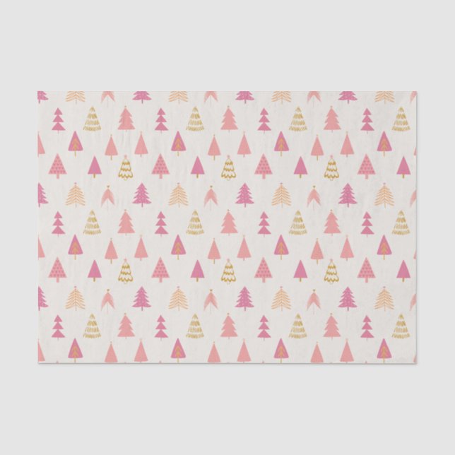Rosa und goldene Weihnachtsbäume Seidenpapier (Vorderseite)