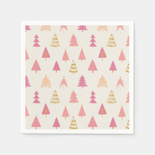 Rosa und goldene Weihnachtsbäume Serviette
