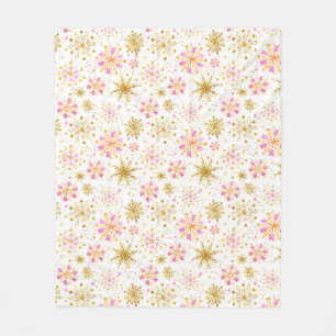 Rosa und goldene Winter-Schneeflocken Fleecedecke