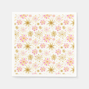 Rosa und goldene Winter-Schneeflocken Serviette