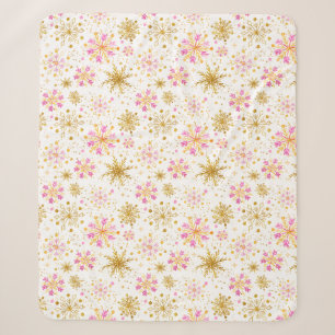 Rosa und goldene Winterschneeflocken Sherpadecke
