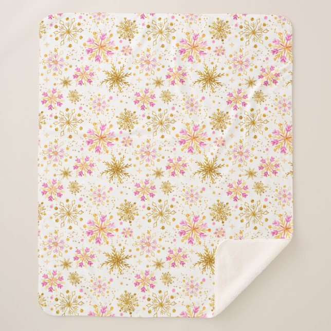 Rosa und goldene Winterschneeflocken Sherpadecke (Vorderseite)