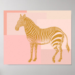 Rosa und goldene Zebrazeichnung Poster