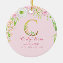 Rosa und goldener Buchstabe "C" Blumenmonogramm Ge