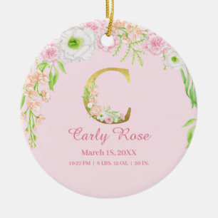Rosa und goldener Buchstabe "C" Blumenmonogramm Ge Keramik Ornament