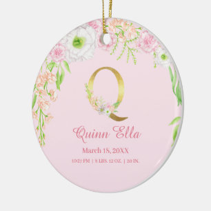 Rosa und goldener Buchstabe "Q" Bläsermonogramm Ge Keramik Ornament
