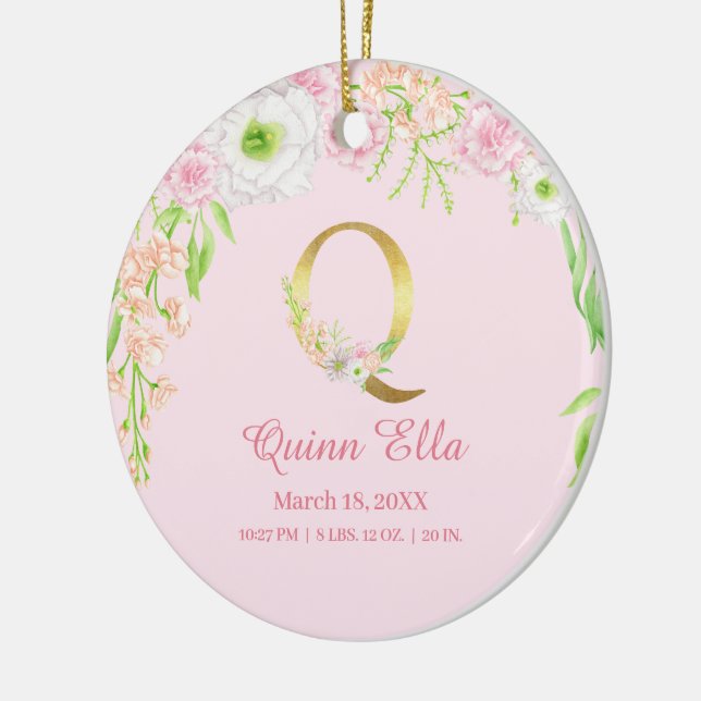 Rosa und goldener Buchstabe "Q" Bläsermonogramm Ge Keramik Ornament (Links)