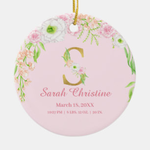 Rosa und goldener Buchstabe "S" Bläsermonogramm Ge Keramik Ornament
