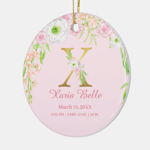 Rosa und goldener Buchstabe "X" Blumenmonogramm Ge Keramik Ornament