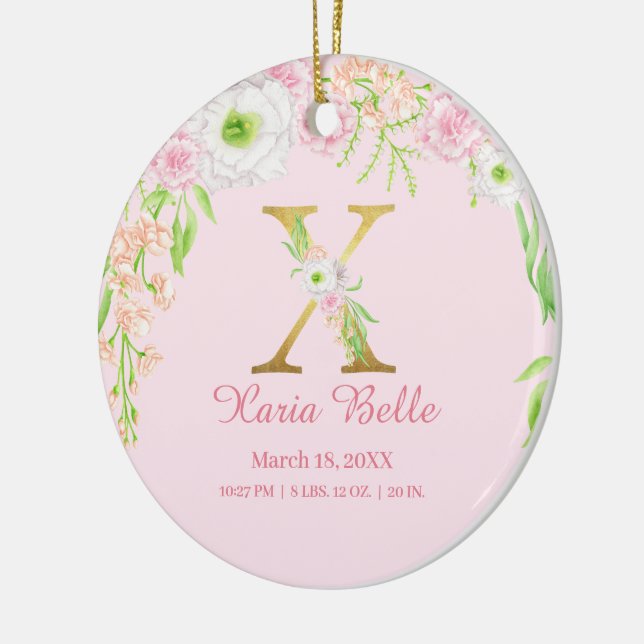 Rosa und goldener Buchstabe "X" Blumenmonogramm Ge Keramik Ornament (Links)