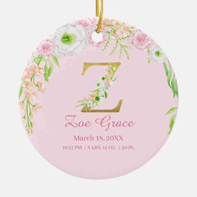 Rosa und goldener Buchstabe "Z" Bläsermonogramm Ge Keramik Ornament (Vorne)