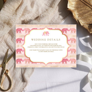 Rosa und Goldener Elefant Indische Hochzeitsdetail Begleitkarte