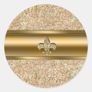 Rosa und goldener funkelnder Glitter-Fleur-de-lis- Runder Aufkleber
