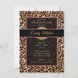 Rosa und goldener Glitter-Leoparden-Druck-Party Einladung