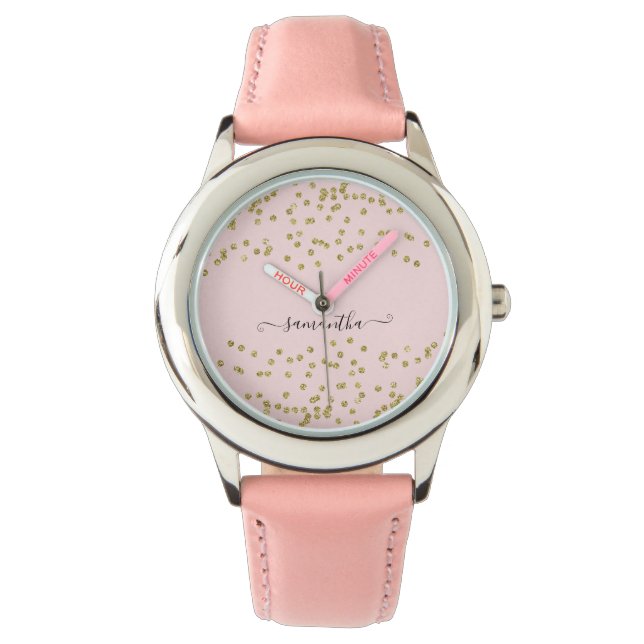 Rosa und goldener Glitzer Armbanduhr (Vorderseite)