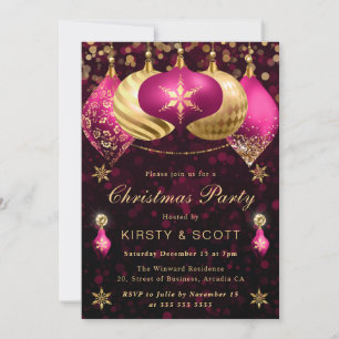 Rosa und goldener Glitzer Baubles Weihnachtsfest P Einladung