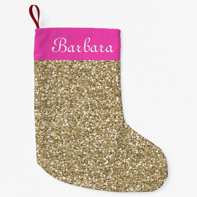Rosa und goldener Glitzer Kleiner Weihnachtsstrumpf (Vorderseite)
