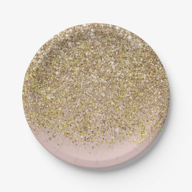 Rosa und goldener Glitzer Modernes, trendiges Glam Pappteller (Vorderseite)
